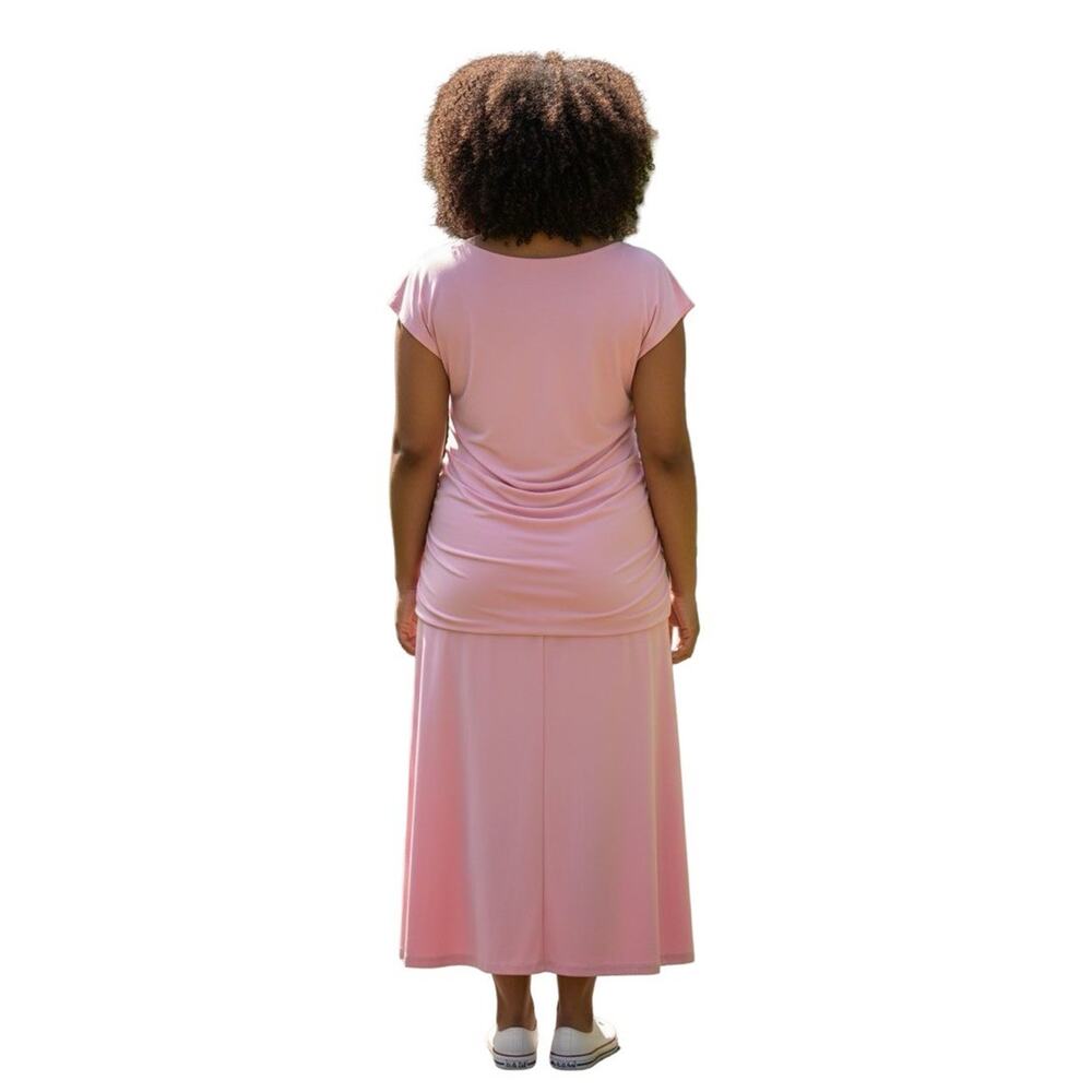 Candela Womens Pink Jersey Knit Scoop Neck Midi Stretch Dress Cap Sleeve sz 16 - Picture 11 of 13